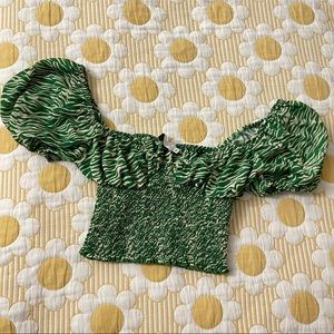 Resa puff shoulder green zebra